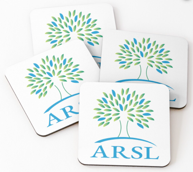 Four ARSL logo drink coasters.