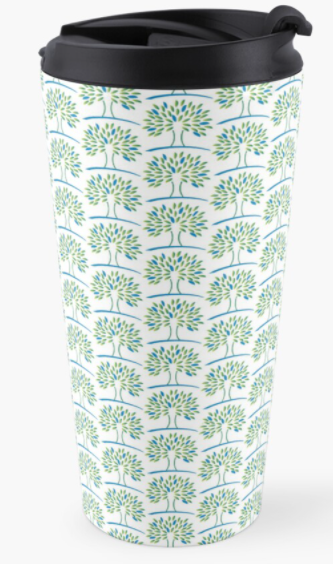 Travel mug with a repeated ARSL logo pattern.